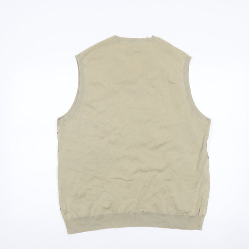 Tasso Elba Men Beige Argyle Cotton Golf Sleeveless Vest L