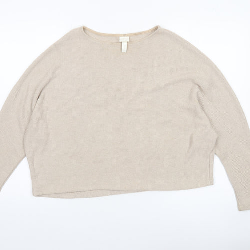 H&M Women’s Beige Boat Neck Relaxed Fit Knit Jumper Size M