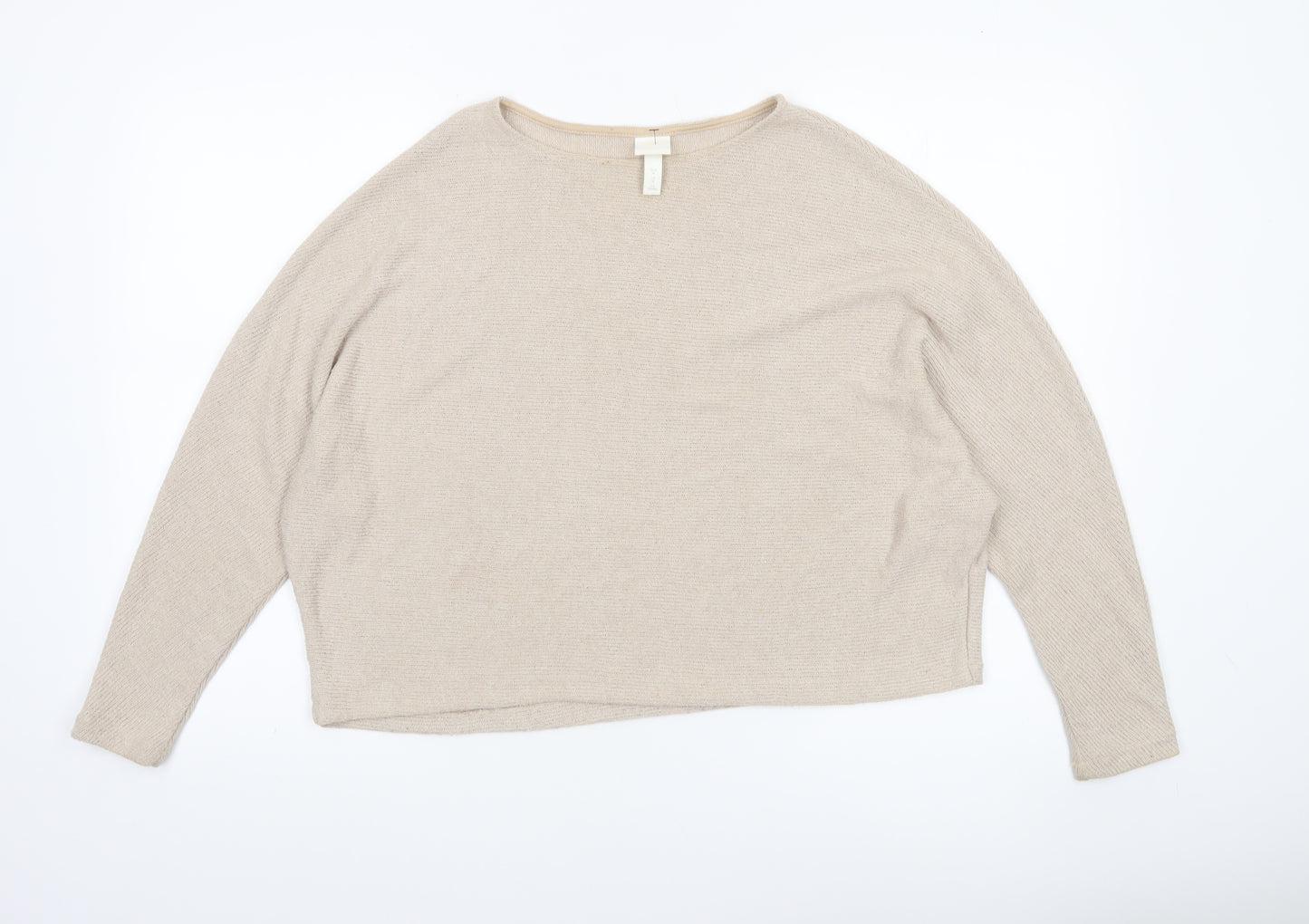H&M Women’s Beige Boat Neck Relaxed Fit Knit Jumper Size M