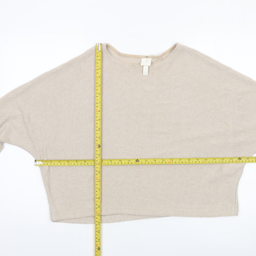 H&M Women’s Beige Boat Neck Relaxed Fit Knit Jumper Size M