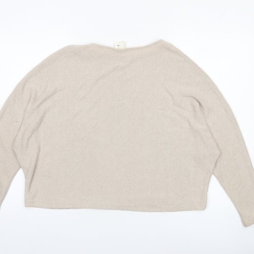 H&M Women’s Beige Boat Neck Relaxed Fit Knit Jumper Size M