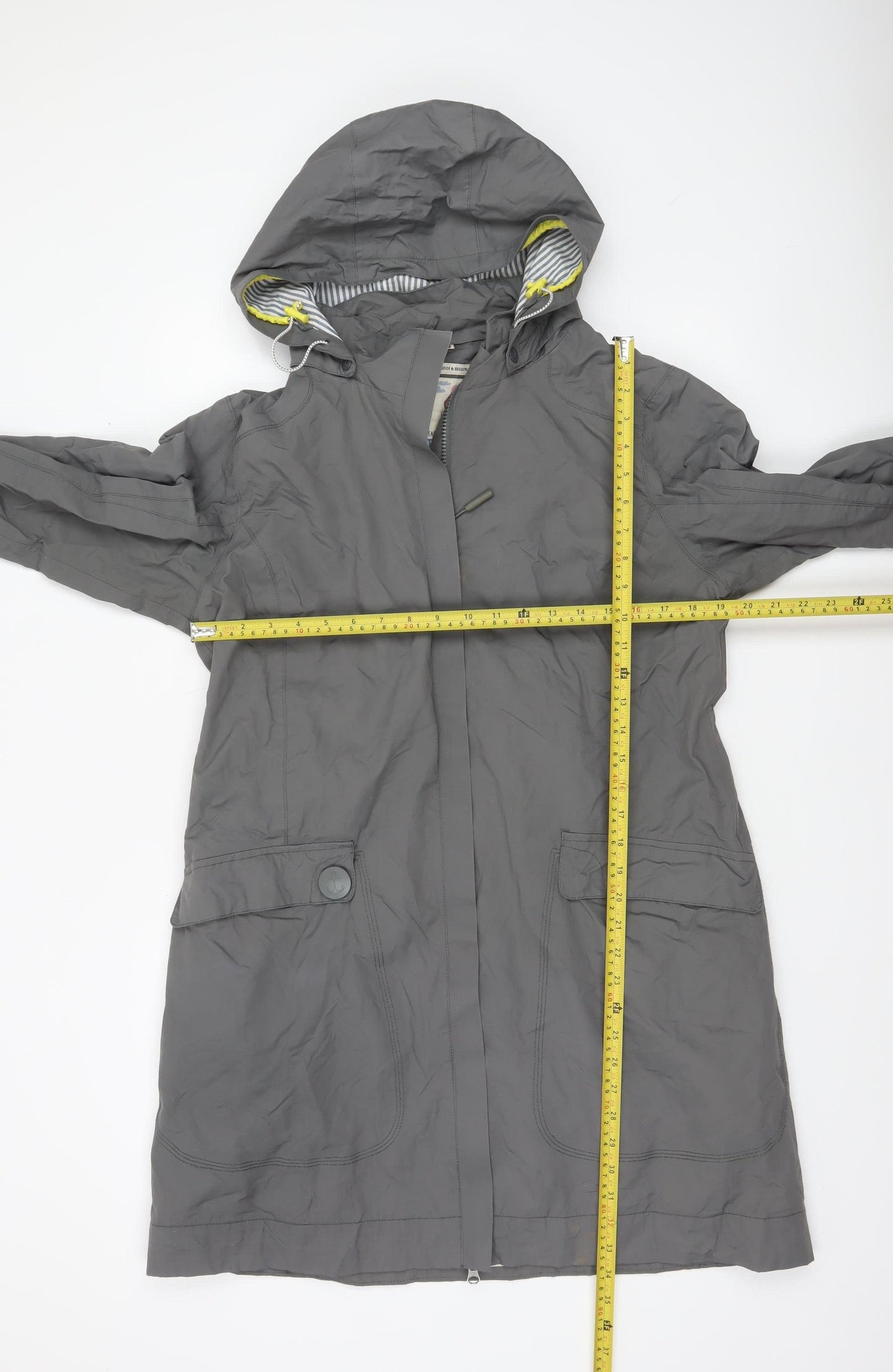 Seasalt Cornwall Women Grey Waterproof Rain Coat Size 14 Hooded Long