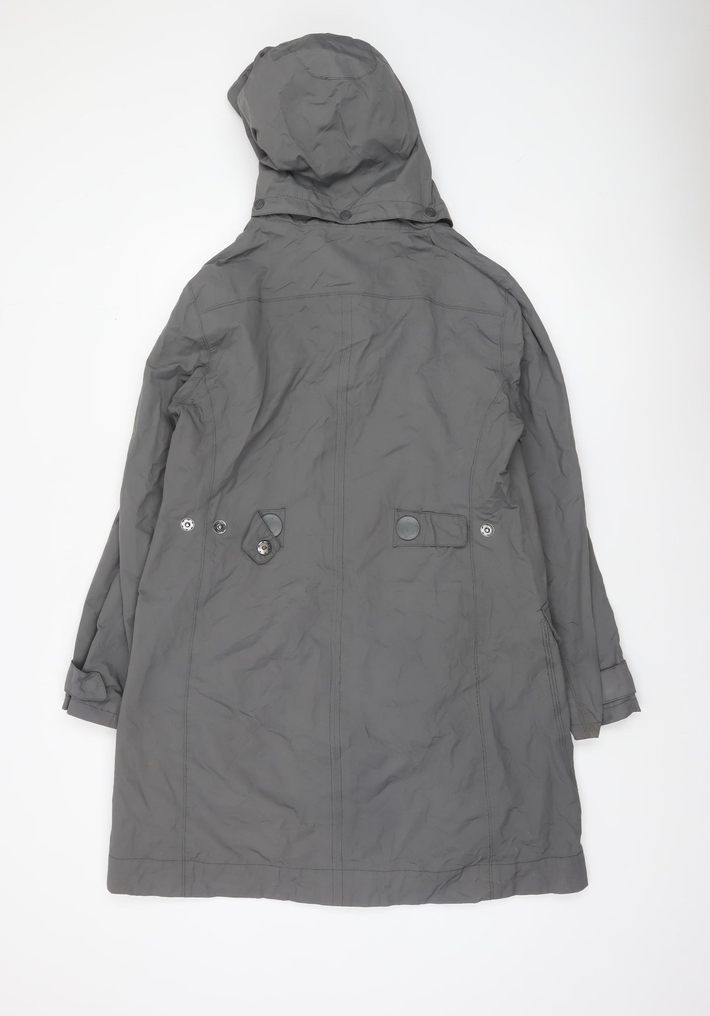 Seasalt Cornwall Women Grey Waterproof Rain Coat Size 14 Hooded Long