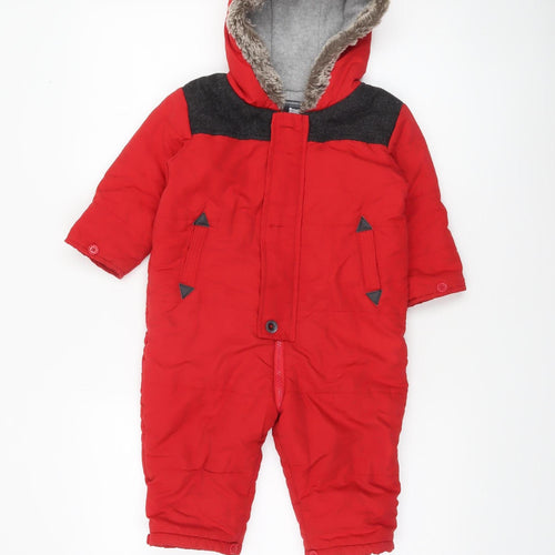 Tu Unisex Red Faux Fur Hooded Winter Snowsuit 12-18 Months Padded Lined
