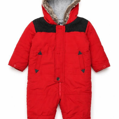 Tu Unisex Red Faux Fur Hooded Winter Snowsuit 12-18 Months Padded Lined