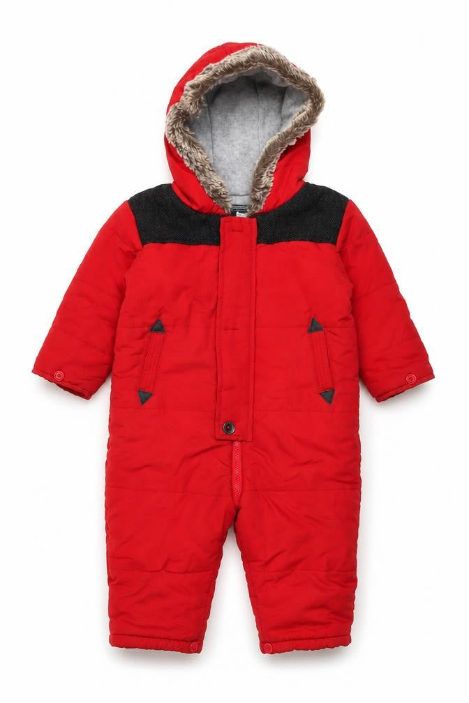 Tu Unisex Red Faux Fur Hooded Winter Snowsuit 12-18 Months Padded Lined