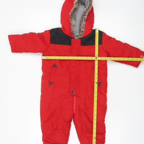 Tu Unisex Red Faux Fur Hooded Winter Snowsuit 12-18 Months Padded Lined