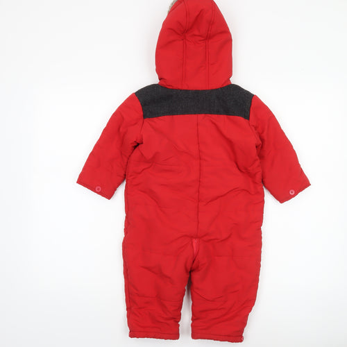 Tu Unisex Red Faux Fur Hooded Winter Snowsuit 12-18 Months Padded Lined