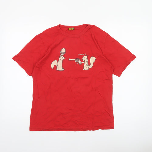 Masdat Womens Red Graphic Cartoon Cotton T-Shirt Medium