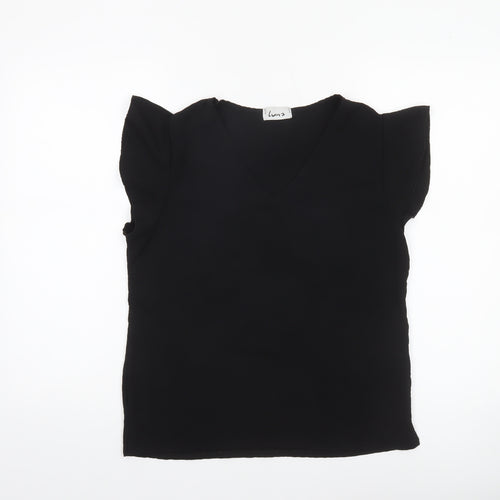 Luna Women Black V-Neck Flutter Sleeve Blouse M
