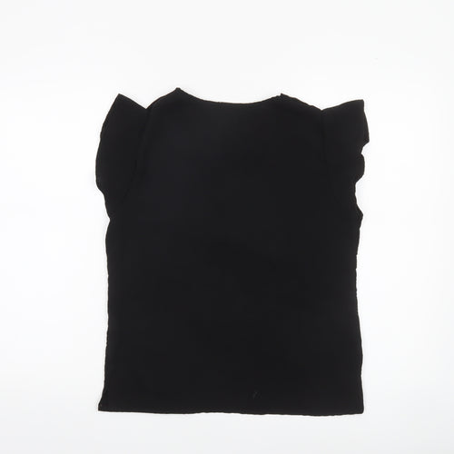 Luna Women Black V-Neck Flutter Sleeve Blouse M