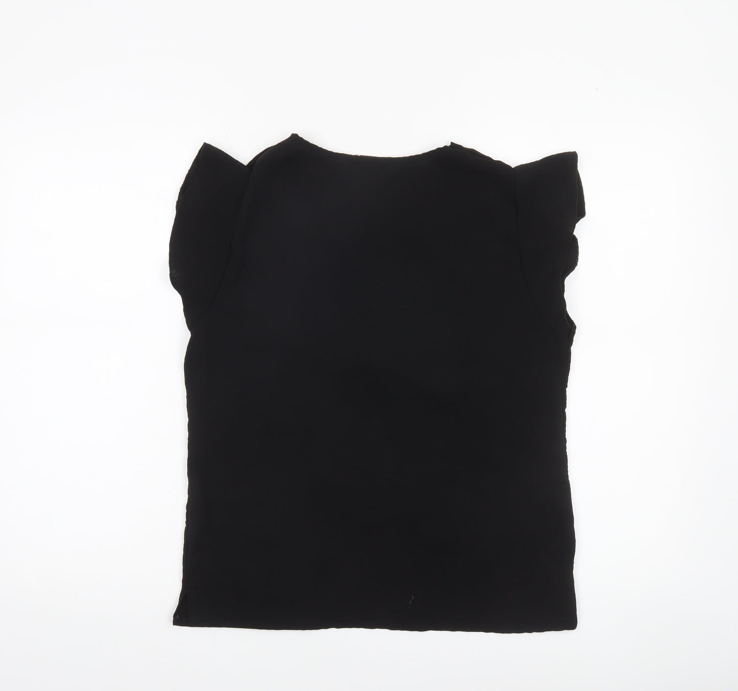 Luna Women Black V-Neck Flutter Sleeve Blouse M