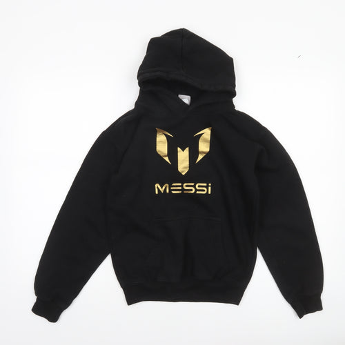 New Spirit Boys Black Messi Gold Logo Pullover Hoodie Size 9-11 Years