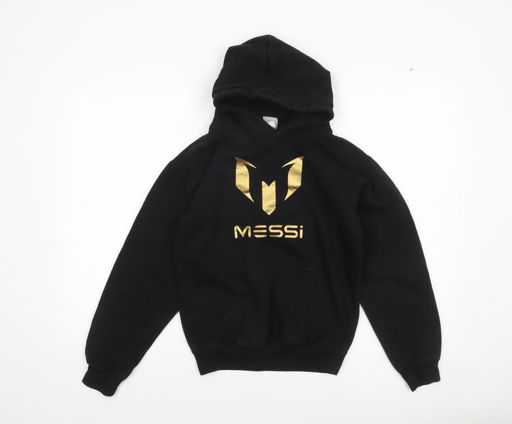 New Spirit Boys Black Messi Gold Logo Pullover Hoodie Size 9-11 Years
