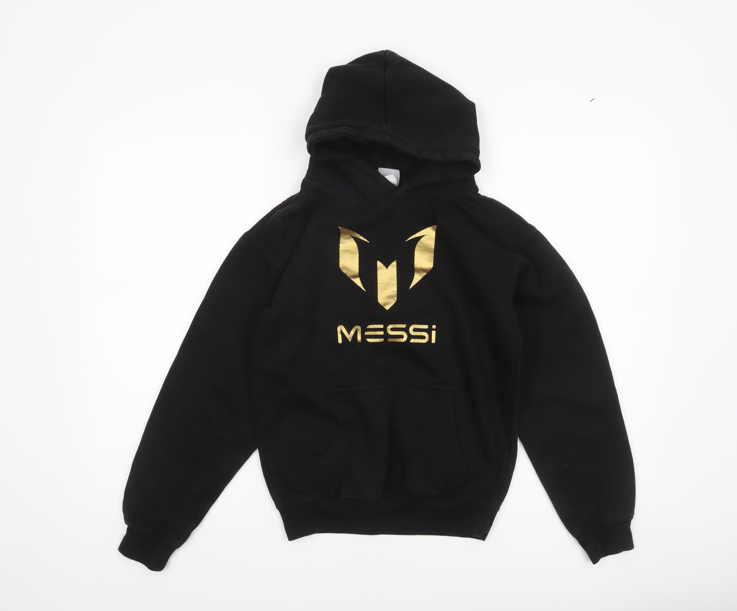 New Spirit Boys Black Messi Gold Logo Pullover Hoodie Size 9-11 Years