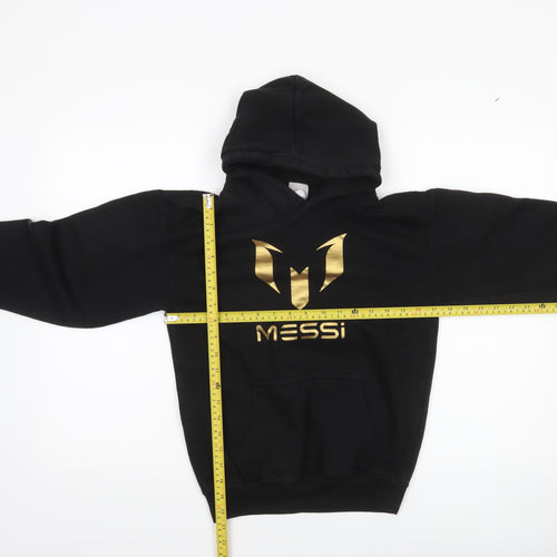 New Spirit Boys Black Messi Gold Logo Pullover Hoodie Size 9-11 Years