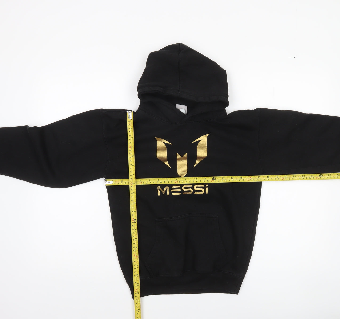 New Spirit Boys Black Messi Gold Logo Pullover Hoodie Size 9-11 Years