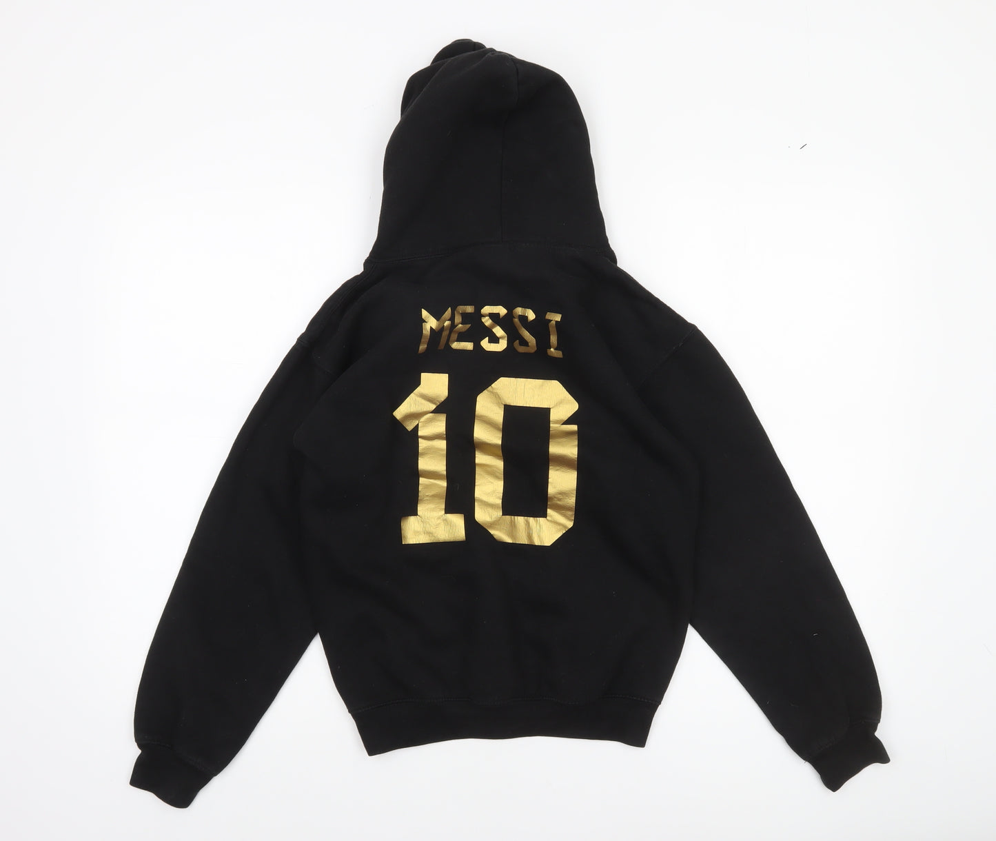 New Spirit Boys Black Messi Gold Logo Pullover Hoodie Size 9-11 Years