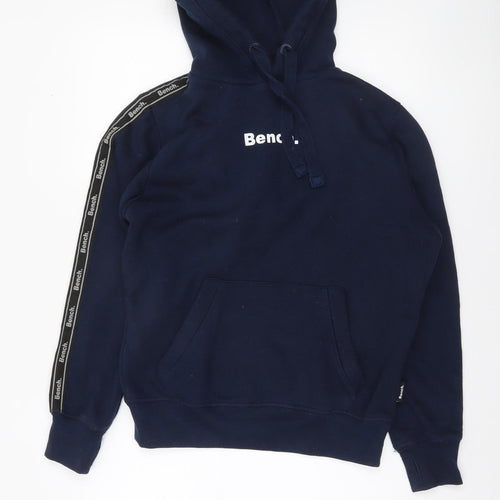 Bench Men’s Blue Pullover Hoodie Size S Logo Tape Sleeves Casual Fleece
