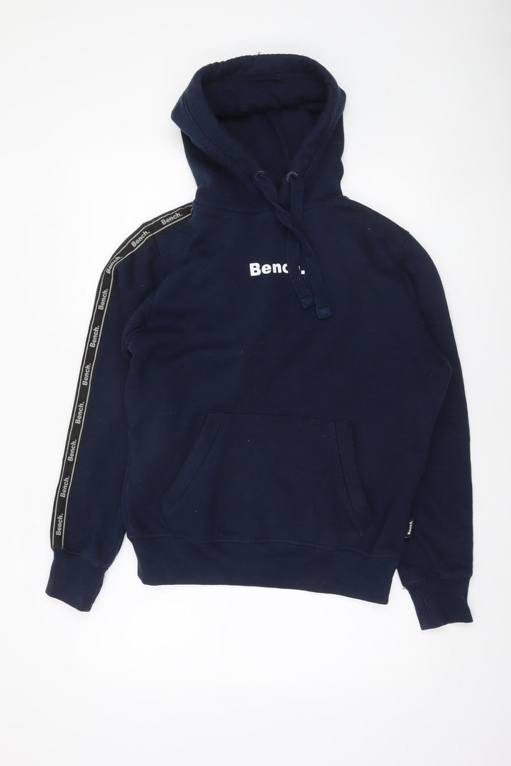 Bench Men’s Blue Pullover Hoodie Size S Logo Tape Sleeves Casual Fleece