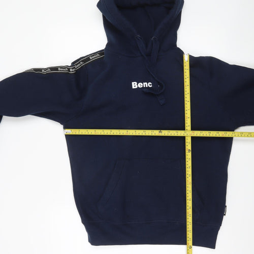 Bench Men’s Blue Pullover Hoodie Size S Logo Tape Sleeves Casual Fleece