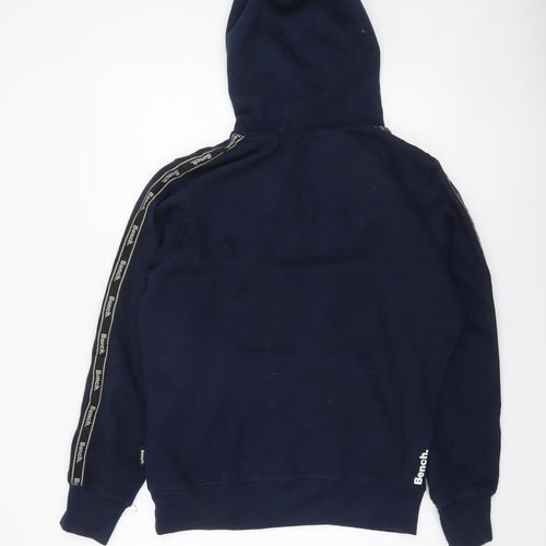 Bench Men’s Blue Pullover Hoodie Size S Logo Tape Sleeves Casual Fleece