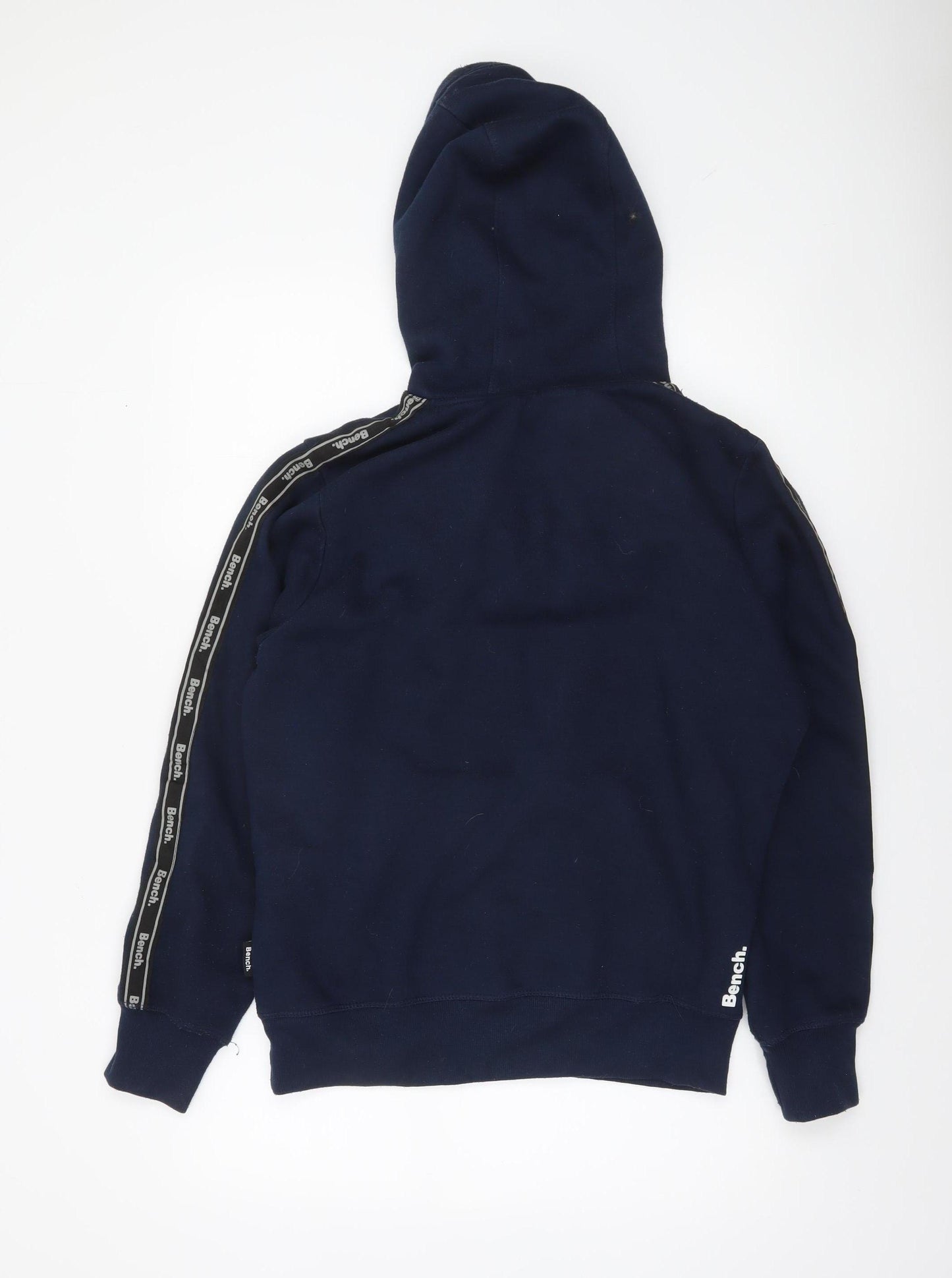 Bench Men’s Blue Pullover Hoodie Size S Logo Tape Sleeves Casual Fleece