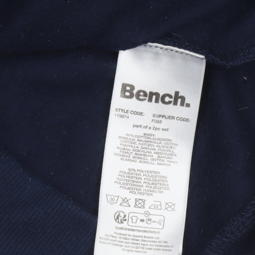 Bench Men’s Blue Pullover Hoodie Size S Logo Tape Sleeves Casual Fleece