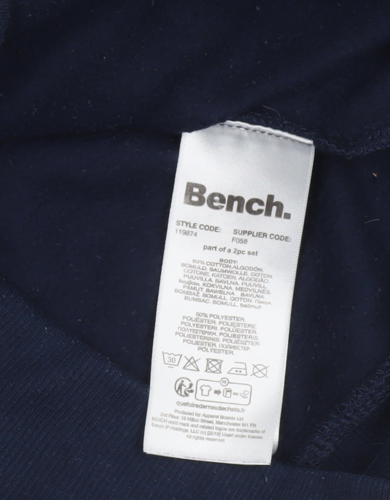 Bench Men’s Blue Pullover Hoodie Size S Logo Tape Sleeves Casual Fleece