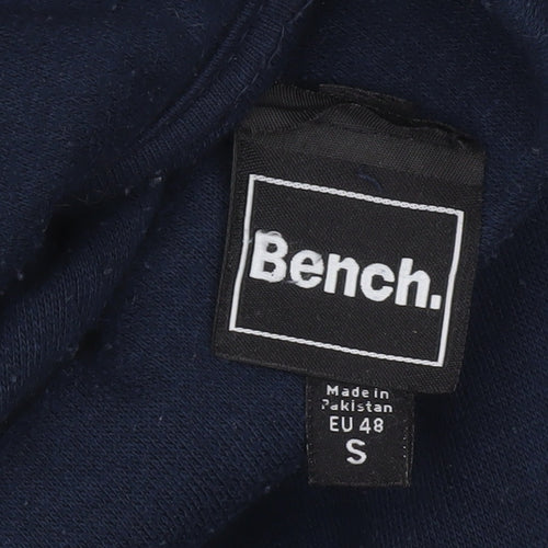 Bench Men’s Blue Pullover Hoodie Size S Logo Tape Sleeves Casual Fleece