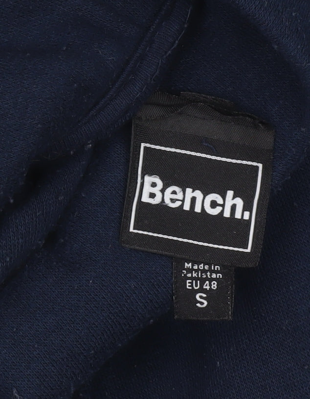Bench Men’s Blue Pullover Hoodie Size S Logo Tape Sleeves Casual Fleece