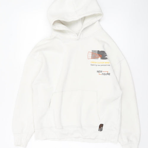 Zara Boys White 13-14 Years Pullover Hoodie Graphic Print Cotton Blend