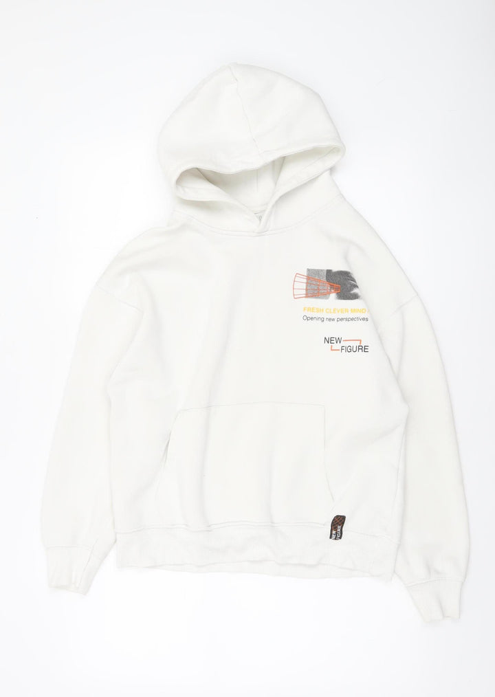 Zara Boys White 13-14 Years Pullover Hoodie Graphic Print Cotton Blend