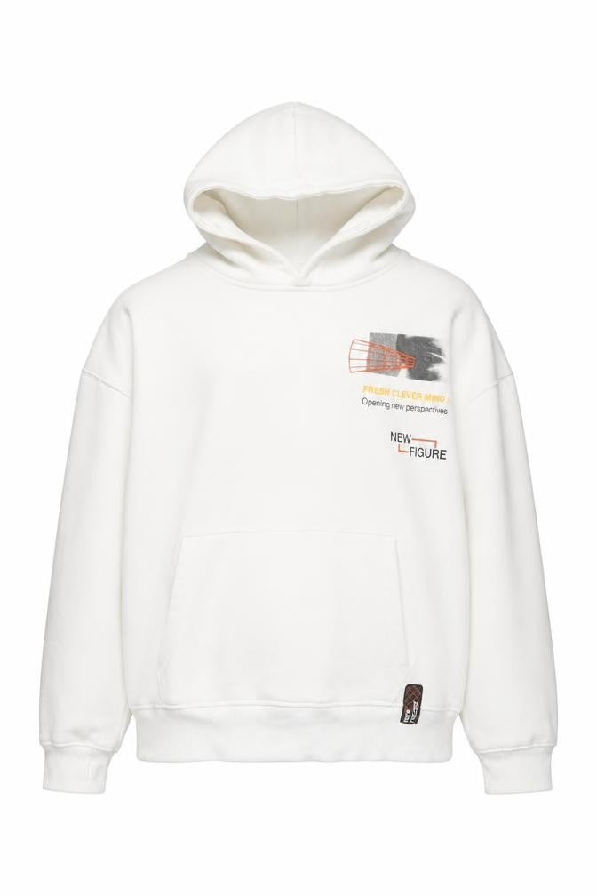Front view of Zara boys’ white 13-14 years pullover hoodie graphic print cotton blend