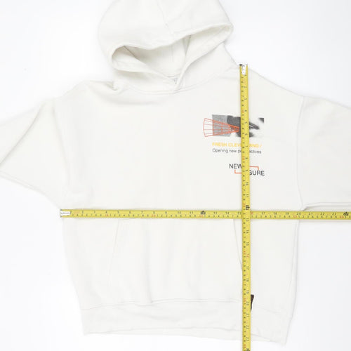 Zara Boys White 13-14 Years Pullover Hoodie Graphic Print Cotton Blend