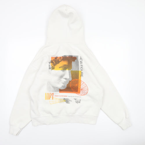 Zara Boys White 13-14 Years Pullover Hoodie Graphic Print Cotton Blend