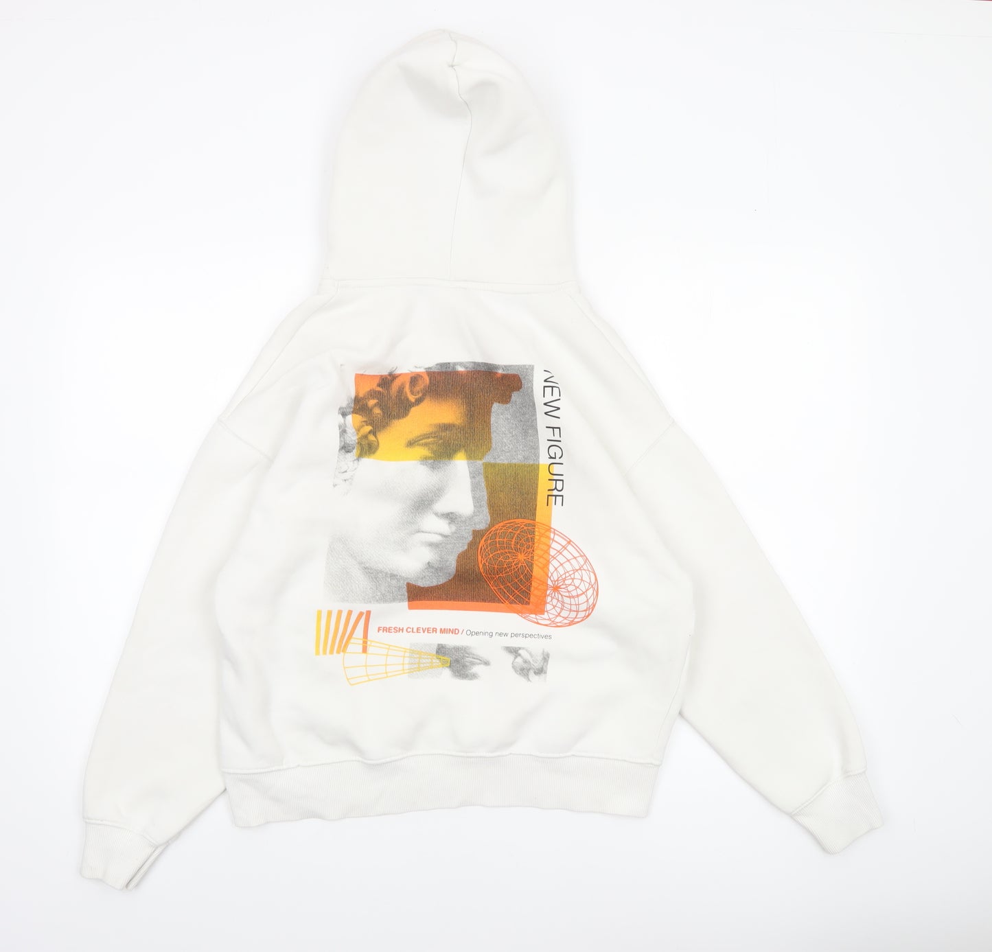 Zara Boys White 13-14 Years Pullover Hoodie Graphic Print Cotton Blend