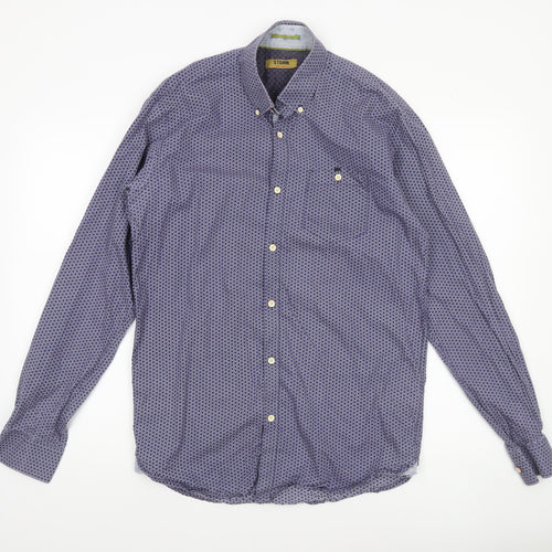 STCRM Men's Blue Geometric Long Sleeve Button-Up Cotton Shirt M 39/40