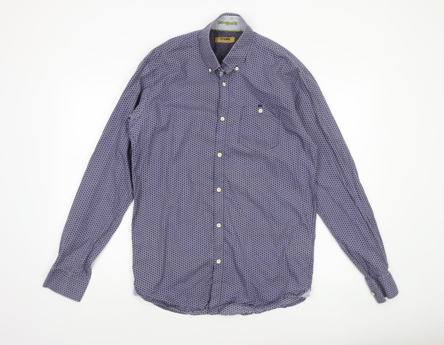 STCRM Men's Blue Geometric Long Sleeve Button-Up Cotton Shirt M 39/40