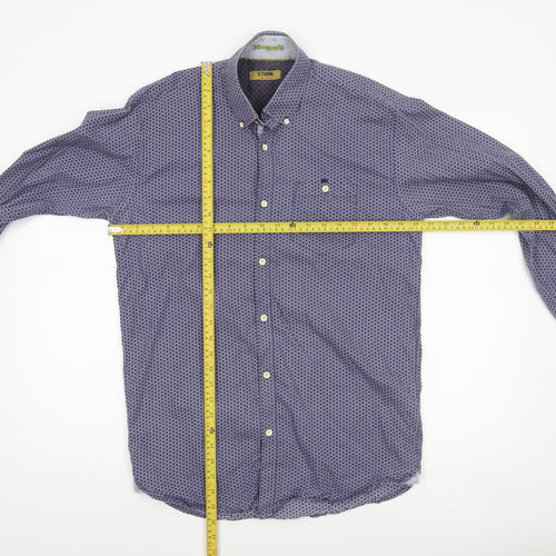 STCRM Men's Blue Geometric Long Sleeve Button-Up Cotton Shirt M 39/40
