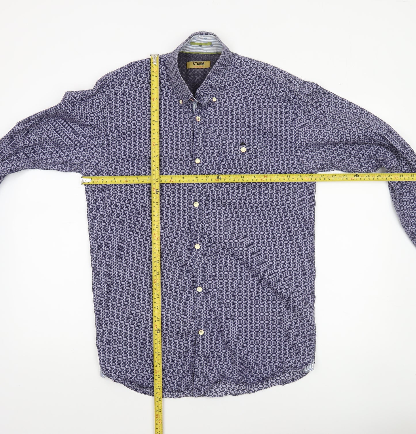 STCRM Men's Blue Geometric Long Sleeve Button-Up Cotton Shirt M 39/40