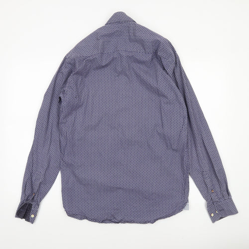 STCRM Men's Blue Geometric Long Sleeve Button-Up Cotton Shirt M 39/40