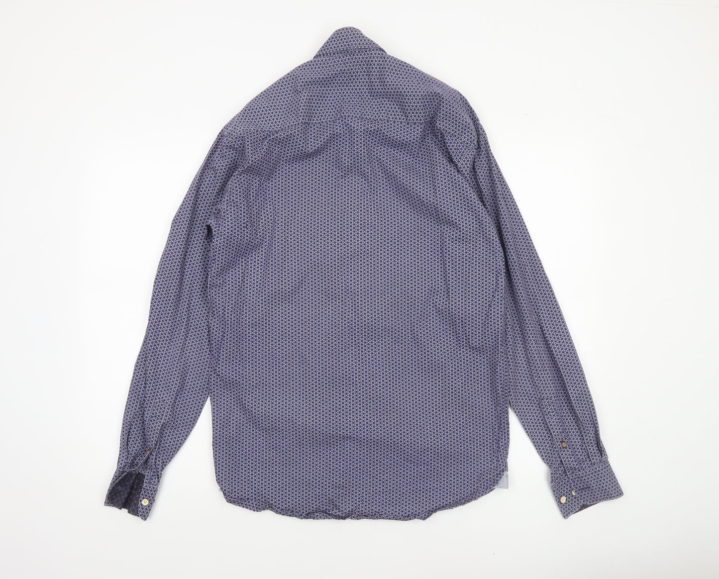 STCRM Men's Blue Geometric Long Sleeve Button-Up Cotton Shirt M 39/40