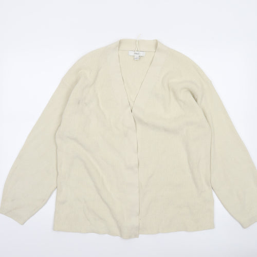 Marks and Spencer Women Ivory V-Neck Cardigan M Cotton Knit