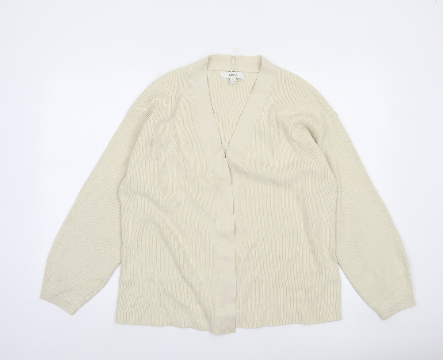 Marks and Spencer Women Ivory V-Neck Cardigan M Cotton Knit