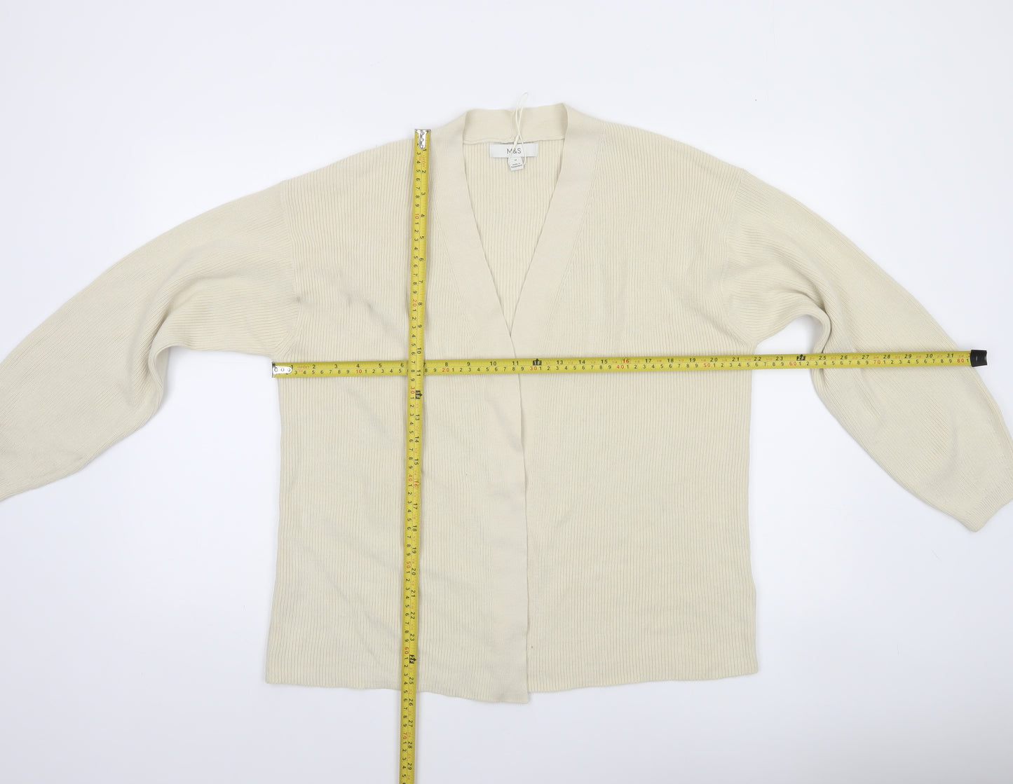 Marks and Spencer Women Ivory V-Neck Cardigan M Cotton Knit