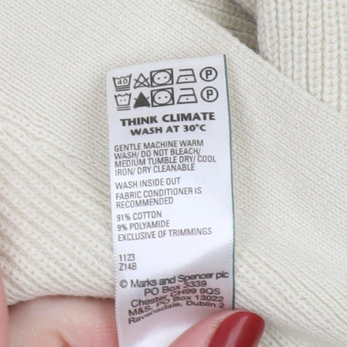 Marks and Spencer Women Ivory V-Neck Cardigan M Cotton Knit