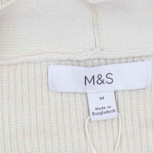 Marks and Spencer Women Ivory V-Neck Cardigan M Cotton Knit