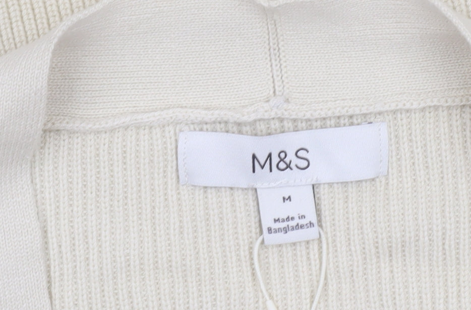 Marks and Spencer Women Ivory V-Neck Cardigan M Cotton Knit