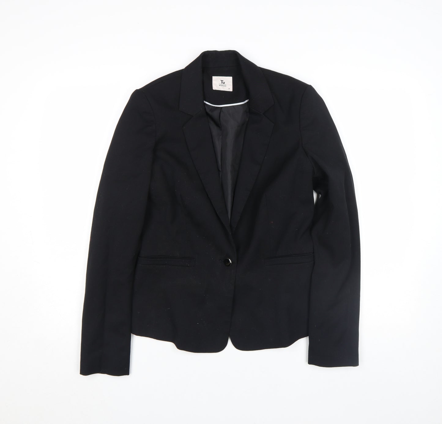 Tu Women Black Slim Fit One Button Blazer Jacket Size 12